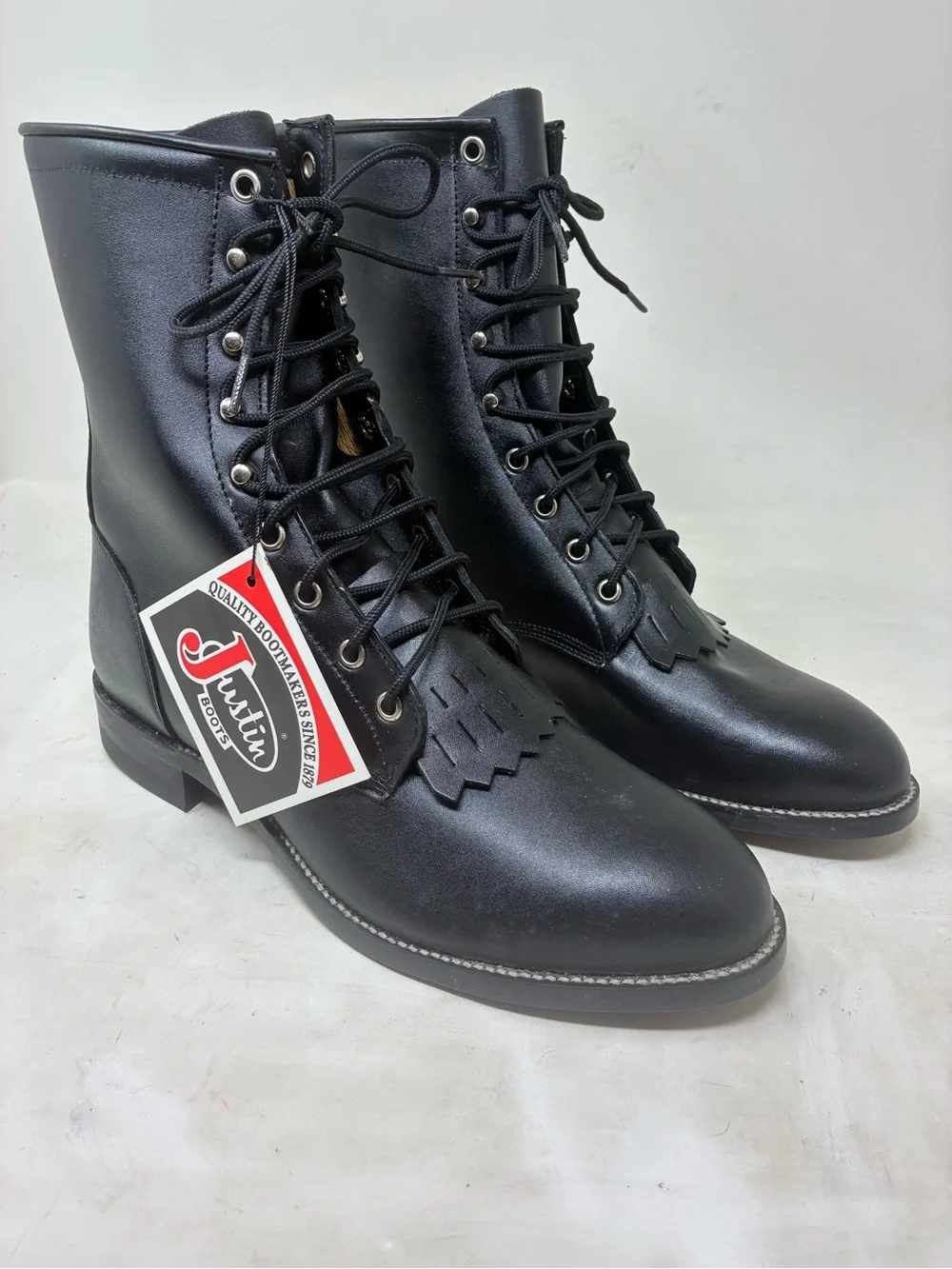 Justin Boots Black Lace-Up Kiltie Ankle Boots